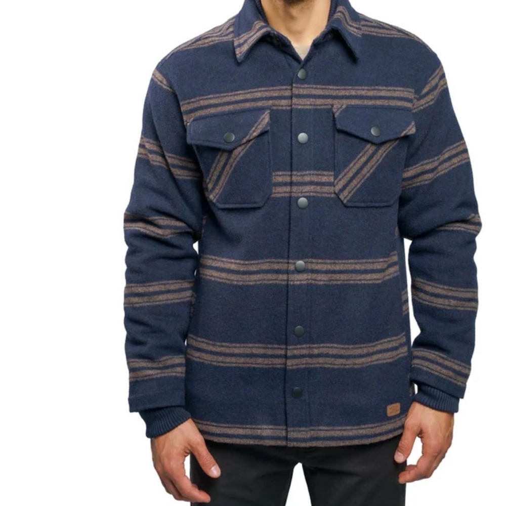 Jachs Navy and Tan Striped Shirt Jacket Medium NWT